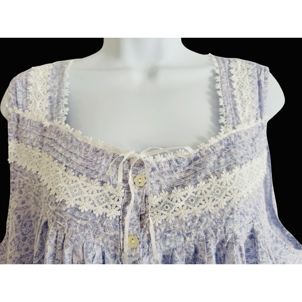 Eileen West Nightgown 2X Lavender Paisley Lace Cotton Boho Cottagecore - Picture 4 of 11